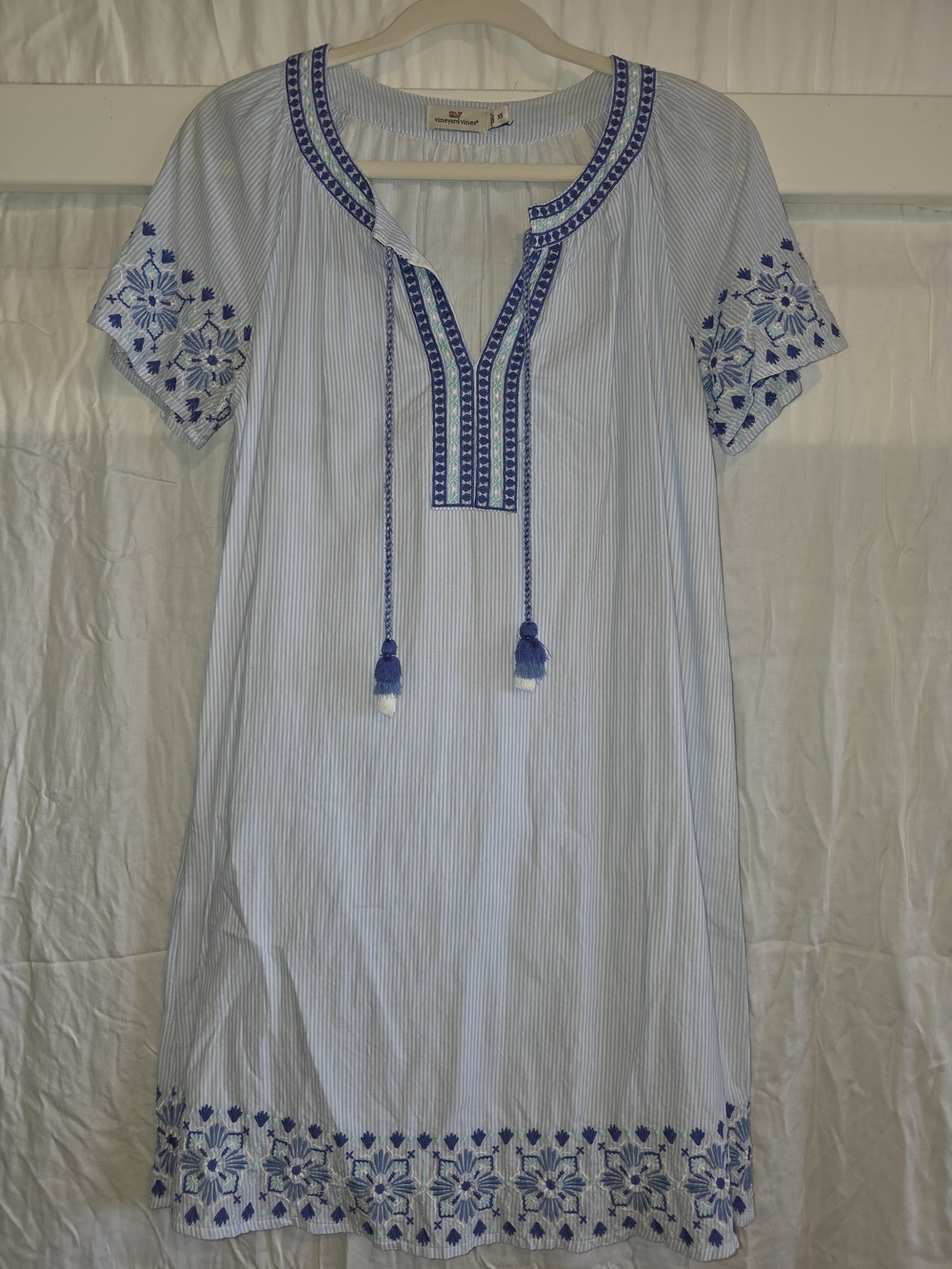 Vineyard Vines Light Blue Striped Embroidered Tunic Dress